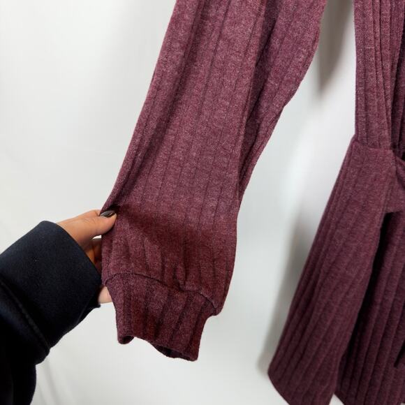 Fraiche By J Tie Front Long Sleeve Mini Sweater Dress In H.burgundy Size Large - Picture 8 of 11